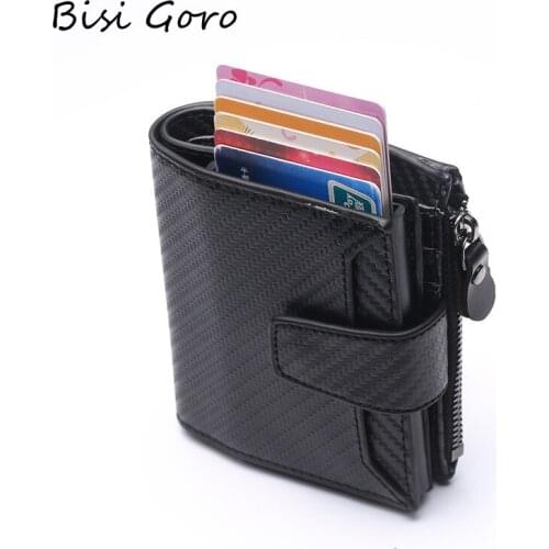 Bisi Goro Bags For Men New Business Credit Card Holder Fashion Carbon Fiber Multi Card Anti Magnetic Card Bag Zipper Coin Wallet