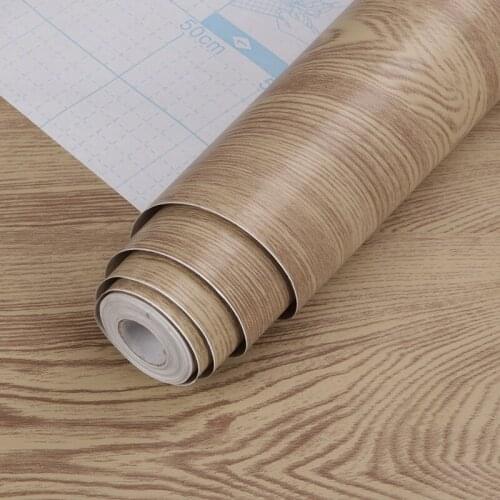Wood Grain Self Adhesive Wallpaper Waterproof PVC Vinyl Kitchen Wardrobe Cabinet Furniture Renovation Door Wall Stickers 10M