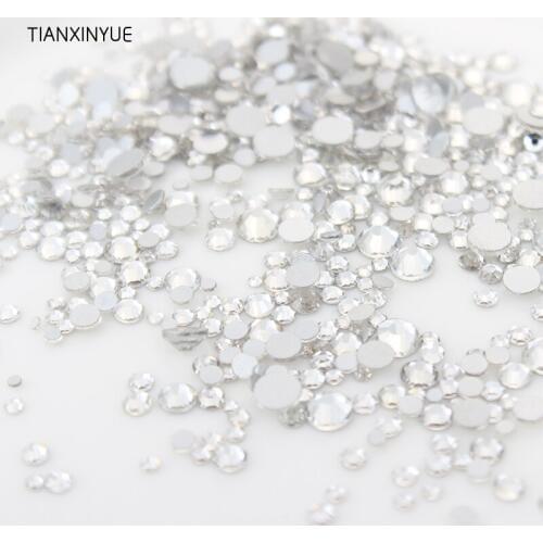 TIANXINYUE ss3-16 Mix Sizes 1330pcs Crystal clear color 3D nail Rhinestones Non Hotfix FlatBack glue on Fabric rhinestone