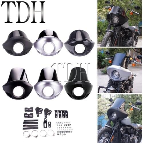Universal 5 3/4" Motorcycle Front Headlight Fairing Screen Cafe Racer Short/Tall Head Lamp Mask Windshield For Harley Touring XL