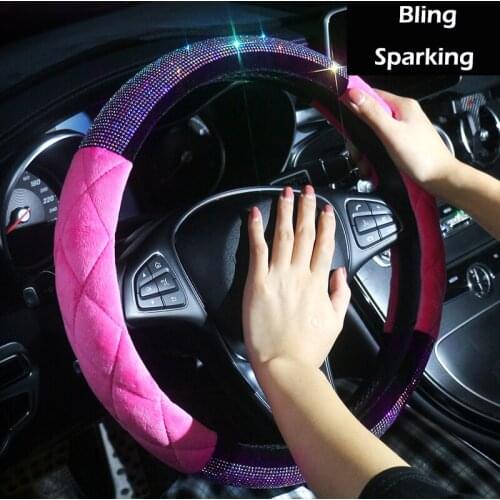 Universal Car Steering Wheel Cover Rhinestones Decoration for Woman Girl Lovely Steering wheel Cute Car Accessories