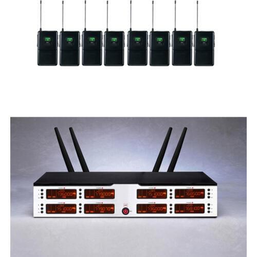 UHF 8 Channels Lavalier Headset Wireless Microphone System BeltPack Bodypack Cordless Mic Pro Stage Wedding Housewarming etc
