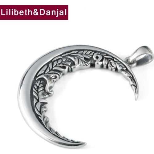 Vintage Flowers Crescent Pure 925 Sterling Silver Free Black Leather Rope Necklace Pendant Jewelry Women Men Designer 2021 P21