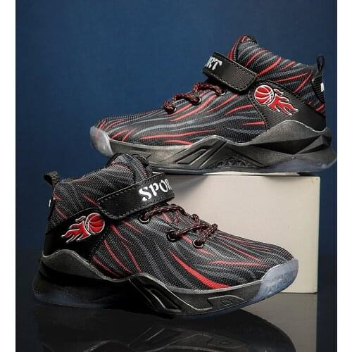 High Quality Top Soft Non-slip Kids Sneakers Boys Basketball Shoes Thick Sole Children Sport Shoes Outdoor Boy Trainer Basket