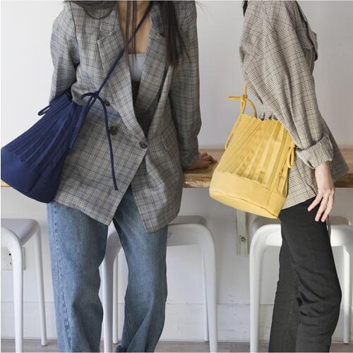 High quality Casual Fold Bucket Bags Women Pleated Shoulder Bag Polyester Big Shopping Tote Designer Crossbody Bag
