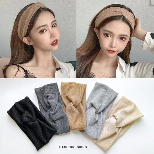 2021 Women Headband Cross Top Knot Elastic Hair Bands Soft Solid Big Girls Hairband Hair Accessories Twisted Knotted Headwrap