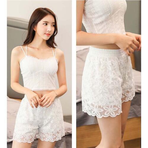 Summer Lace Pants Sexy Hollow Out Women Shorts Pants Double Layer Loose Women Short Safety Pants Can Be Worn Outside Underpants