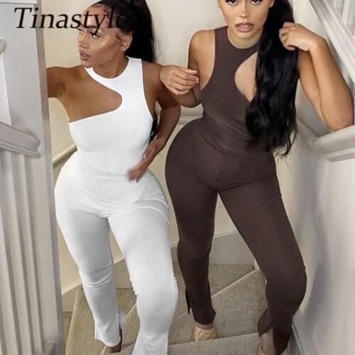 Tinastyle Off Shoulder Sexy Bodysuit and Pants Women Set Two Piece Bodycon Rompers Womens Jumpsuits Slim Party Club Streetwear