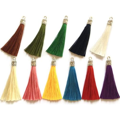 10Pcs/Lot 6cm Small Silk Tassel Earrings pendant Charms Crafts Silver End Caps Tassels Brush For DIY Jewelry Making Accessories