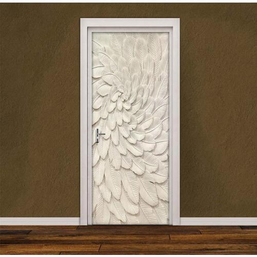 3D Stereoscopic Embossed Beige Leaves Door Sticker Decoration Wall Mural Creative DIY Self-Adhesive Living Room Door Wallpaper