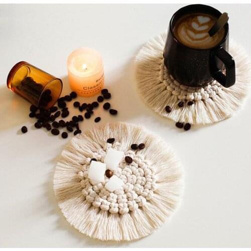 5pcs Round 16*16cm Handmade Cotton Placemat Macrame Non-slip Insulation Coffee Tea Cup Pad Mats Bohemia Table Mat Creative Gift