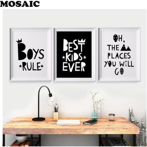 5diy,Diamond Painting,Black and white boys rule quote,Decoracion,Cross Stitch,Full,Diamond Embroidery beaded Mosaic pattern