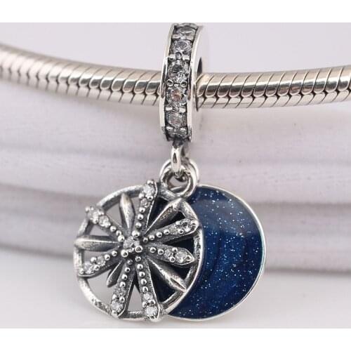 Authentic S925 Silver Bead Enamel Dazzling Wishes With Crystal Pendant Charm for Women Bracelet Bangle DIY Jewelry