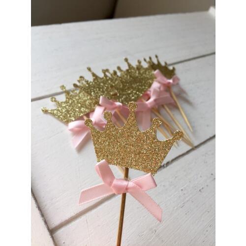 Glitter Crown princess Cupcake Toppers bachelorette party wedding birthday baby bridal shower toothpicks