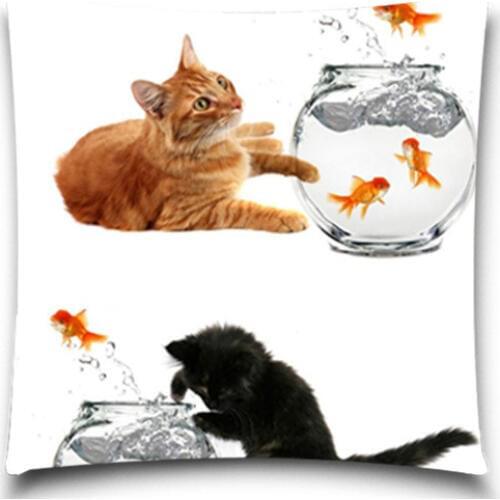 Cat and goldfish Pillow Case Christmas gift Polyester Cotton Chair Seat Waist Square Decorative size customized available