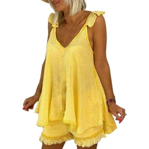 Plus Size 1 Set Sling Top Shorts Set Irregular Off Shoulder Two-piece Solid Color V Neck Camisole Shorts Streetwear 2021 Summer