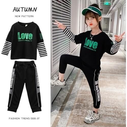 Girls Outfits Fashion Sports Sets Kids Long Sleeve Cotton Letter Print Tops +Pants Children Clothes Sets Clothing Girl Outfit