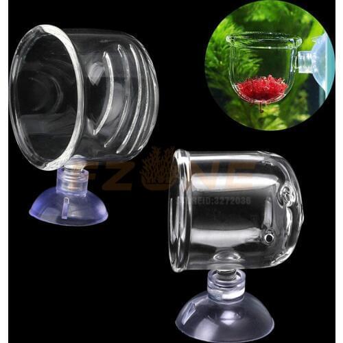 Aquarium Glass Cone Feeder Red Worm Fish Tank Plant Shrimp Feeder Punch Cup Seam Crystal Fish Feeding Cup with Suction
