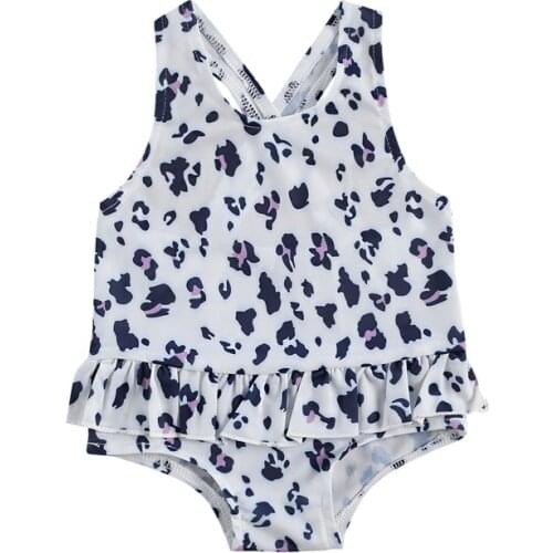 2021 Baby Girl Swimsuit Leopard/Stripe/Cat Print Ruffled Swimwear Cross Back Bathing Suit Toddler Girls Beachwear Biquini