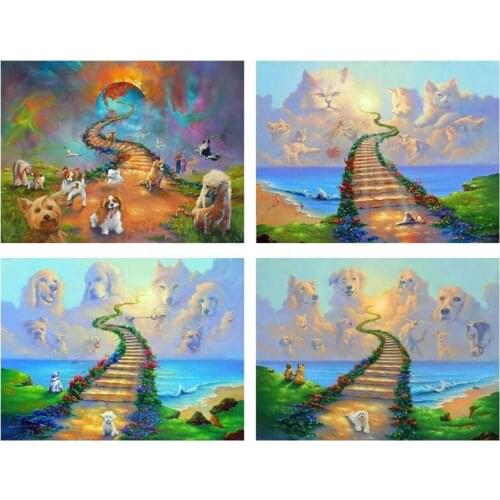 Dogs Go To Heaven 5D Diy Diamond Painting Kits Full Square Diamond Embroidery Mosaic Cross Stitch Wall Home Decoration Gift