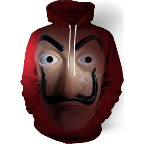 La Casa De Papel Pullover Hoodie Sweatshirt 3D Halloween Costume Salvador Dali Robbery Paper House Hoodies