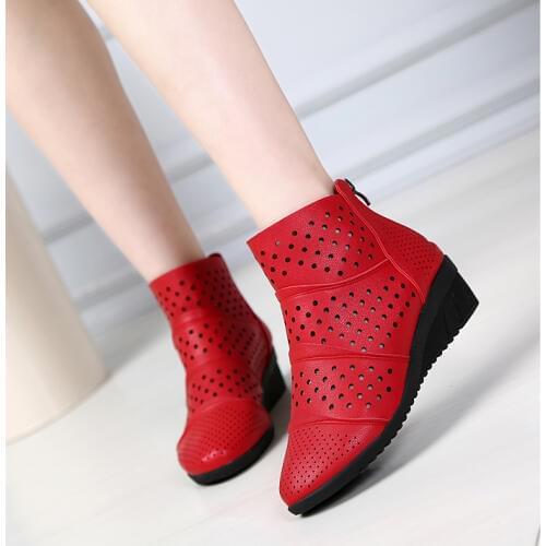 Summer Short Leather Boots Breathable Wedges Soft Bottom Hole Sandals Dance Shoes Square Dance Dance Shoes