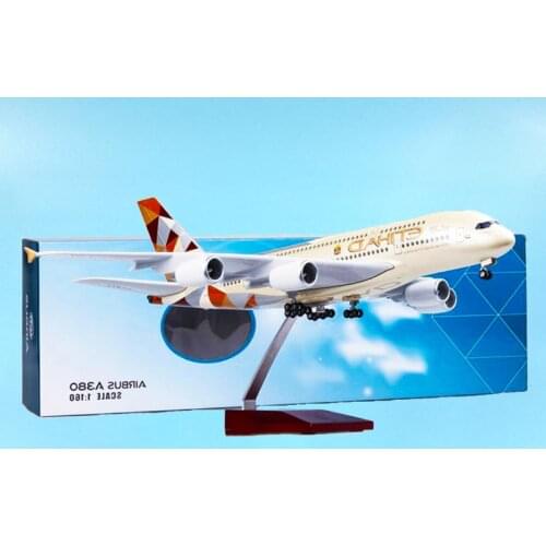 1/160 50CM Aviation Airplane Airbus A380 ETIHAD Airline Model Light Landing Gear Diecast Plane Airliner Show Collection Display