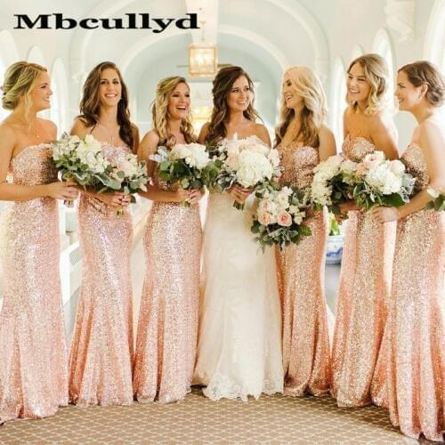 Mbcullyd Pink Sequined Bridesmaid Dresses For Women Vestido Madrinha Sweetheart Mermaid Long Wedding Guest Dress Formal Gown