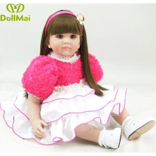 Fashion 24" Reborn baby dolls girls toy silicone vinyl newborn lifelike baby with clothes brown eyes long hair very cute