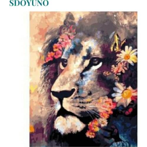 SDOYUNO 60x75cm Paint By Numbers Kits Animals DIY Oil Painting By Numbers On Canvas Lions Frameless Digital Handpaint Home Decor