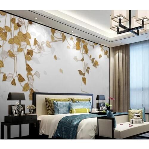 Custom 3d wallpaper mural Beautiful Nordic style green plants golden embossed wall papers living room bedroom home decor