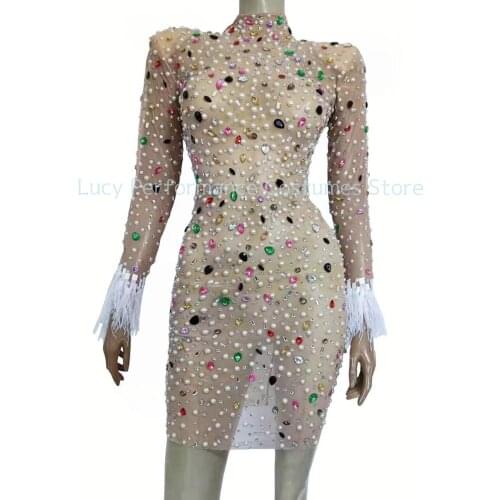 New 3D high end all diamond transparent gauze sexy hip skirt bar Night Party group B atmosphere gogo performance clothes