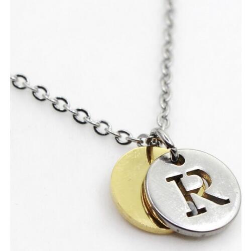 Stainless Steel Alphabet R 1pcs Initial Necklace Pendant Women Men Jewelry Stainless Steel Round Coin Letter Necklace Jewelry