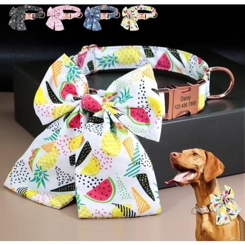 Personalized Dog Collar Artificial Silk Bowknot Dogs ID Collars Anti-lost Princess Girl Pet Necklace Free Customized Buckle