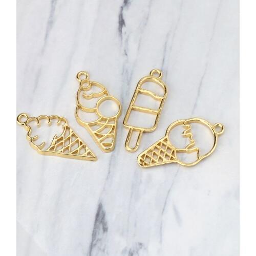 4Pcs Sweet Ice-Cream Food Metal Frames Pendant Blank Bezel UV Resin Jewelry DIY