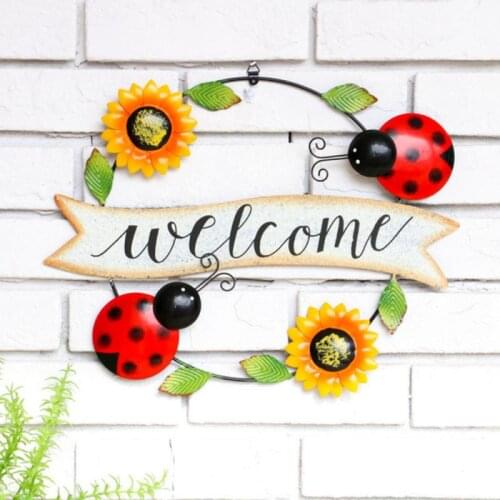 Welcome Sign Decor Sunflower Beetle Bee Art Hanging Listed Indoor/Outdoor Home Garden Balcony Store Door Retro Iron Wall Decor