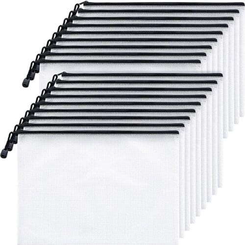 40# 18pcs Clear Travel Zipper Bags A4 Letter Size Mesh Zipper Pouch Document Storage Bag Large-capacity Zip Lock Poly Package