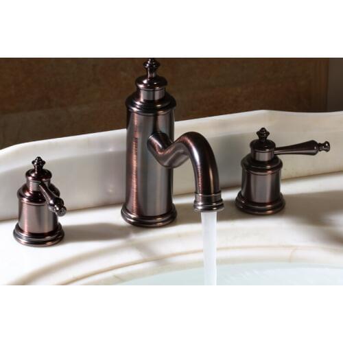 Luxury Oil Rubbed Bronze brass Double handle three holes Widespread Bathroom Sink Faucet high quality Basin Vanity Mixer Tap