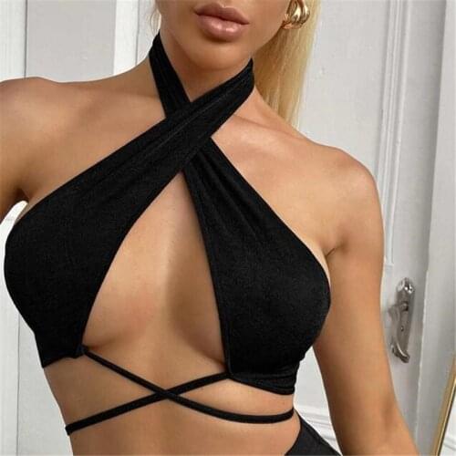Sexy Club Party Slim Vest Bandage Halter Crop Tops For Women Tanks Sleeveless Backless Tops Streetwear Camisole Female Clothing