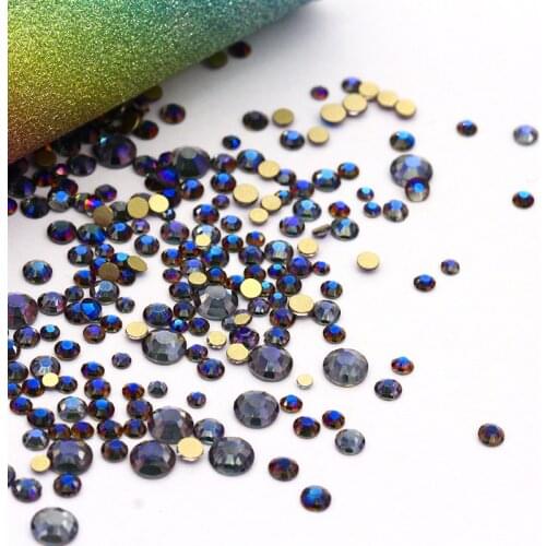 Golden Bottom Flatback Rhinestones Non Hotfix Round Shape Nail Art Decorations Colorful Shiny Small Crystal Stone Glue On Nails