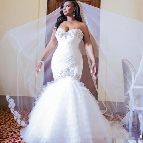 Wedding Dress Sweetheart Puffy Tulle Bride Dresses Sweep Train Mermaid Elegant Beaded Wedding Bridal Gowns 2021