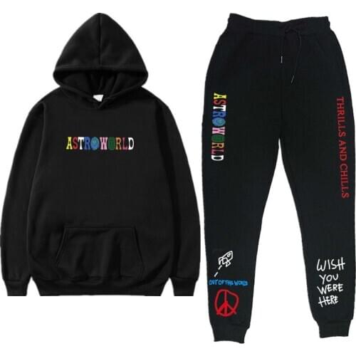TRAVIS SCOTT ASTROWORLD HOODIES Letters Print Sweatshirt+Sweatpant Mens Pullover Sweatshirt Hoodie Sports Pants Tracksuit Men