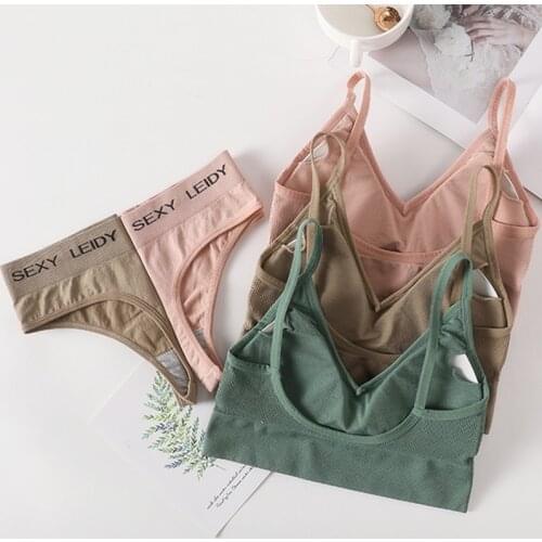 Women Bra And Panties Set Low Back Bralette Push Up Bra Seamless Top Female Thongs Sexy Lingerie Fitness Underwear Sleepwear Set
