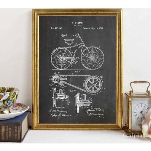 Vintage Poster Bicycle Patent Art Print Cycling Artwork Bike Canvas Wall Art Poster Invention Retro Painting Pictures Home Decor
