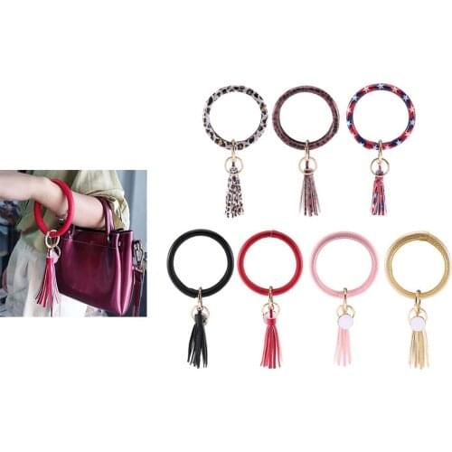 Pu Leather Women Fashion Tassel Key Chain Key Ring Bracelet Bangles