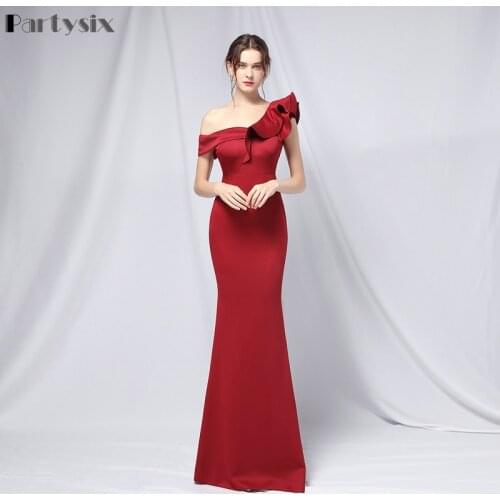 Partysix Women 2021 One Shoulder Evening Party Dress Ruffles green Celebrity Maxi Sexy Slash Neck Long Prom Dresses Pure White