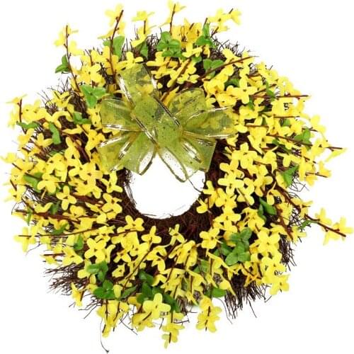 Winter Jasminum Wreath Artificial Flower Wreath Hanging Wall Door Decoration for Home Garden Party Wedding