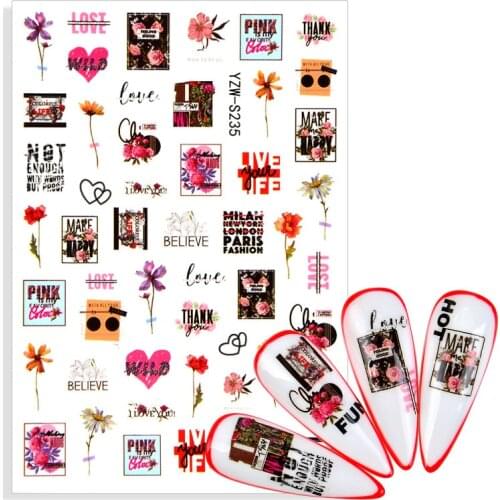 1pcs Valentines Manicure Love Letter Flower Sliders for Nails Inscriptions Nail Art Decoration Adhesive Sticker Tips