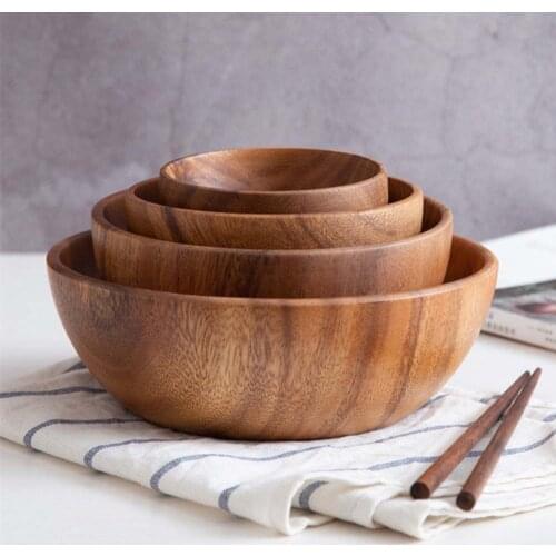 1PC Acacia Wood Bowl International Acacia Wave Serving Bowl for Noodles Rice Soup Salad Kitchen Utensils