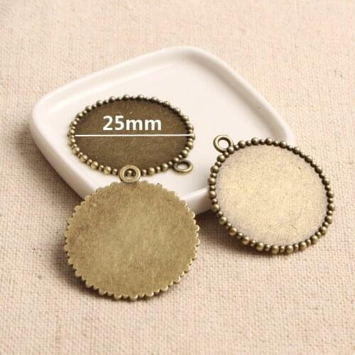 10pcs Blank Cabochon Base Settings 25mm inner size antique bronze vintage pendant necklace trays diy jewelry accessories